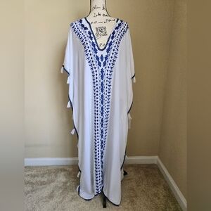Bindu Kaftan Womens OS Cover Up White Blue